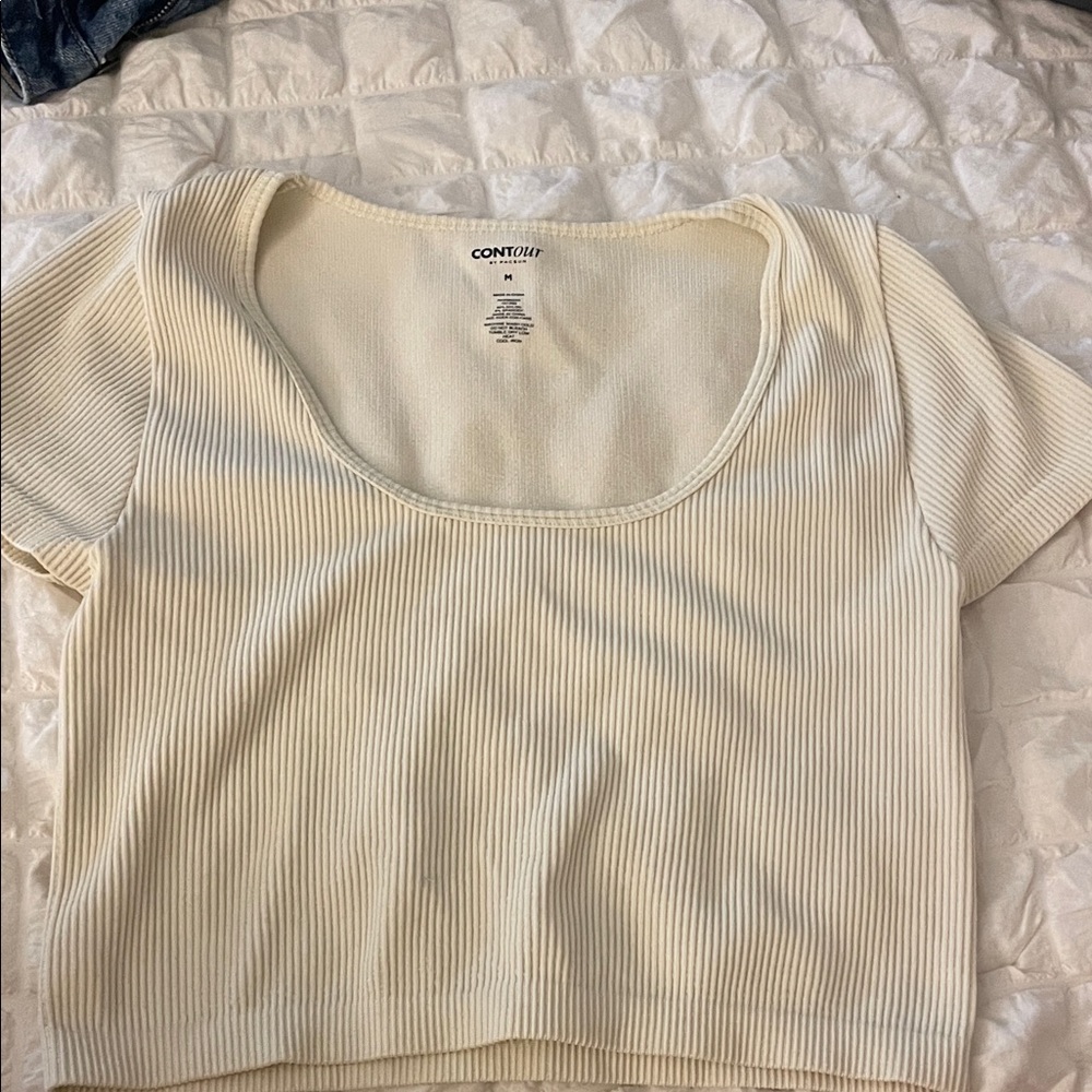 PacSun Cream Ribbed Short Sleeve Top